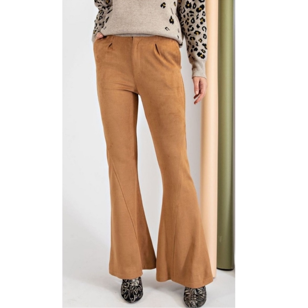 🤎LAST1️⃣🤎New Easel Soft Faux Suede Trendy Bell Bottom Pants - Picture 3 of 6